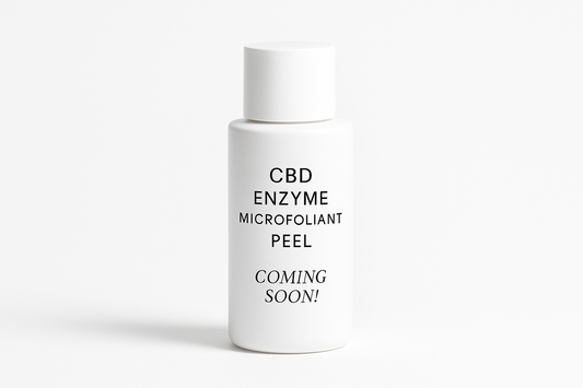 white bottle with white clean background  and with text of CBD ENZYME MICROFOLIANT PEEL coming soon !
